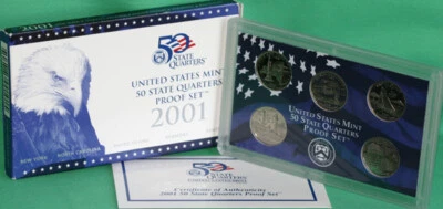 2001 S Five Coin State QUARTER Proof 5 Coin Set Statehood 25c Coins Box and COA - Image 1 of 3