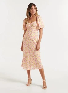 Forever New Dress Size AU/UK 12 US 8 Midi Pink Floral Short Sleeve Romantic NWT - Picture 1 of 5