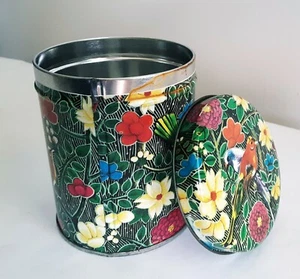 Vtg Tea Tin Canister with Lid Birds and Flowers Candy Gift Container - Picture 1 of 9
