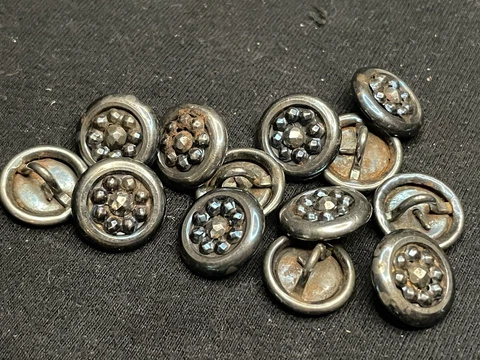 Lot Of 13 Antique Steel Cut Brass Buttons 15mm Loop Shank Cover