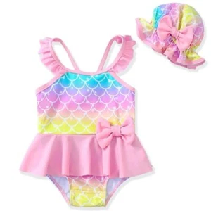 Mikrdoo Baby Girl Swimsuit 6-12 Month Ruffled Infant Swimwear One Piece Swimsuit - Picture 1 of 5