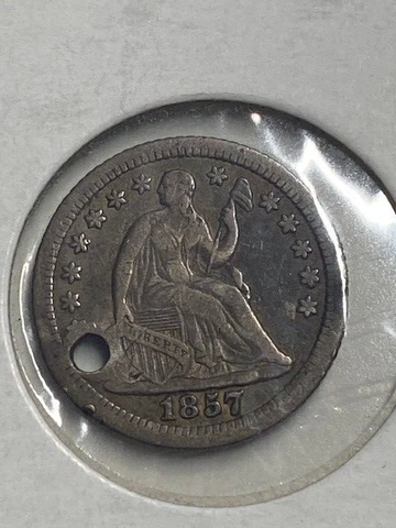 1857-O Half Dime, Holed, nice details, better date, 99c shipping offer Cover