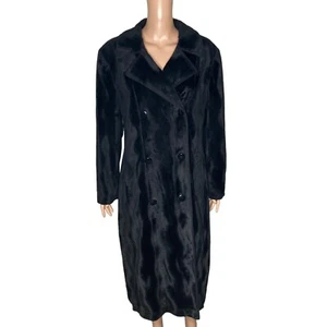 Vintage Newport News Fleece Coat Womens 12 Full Length Black - Picture 1 of 13