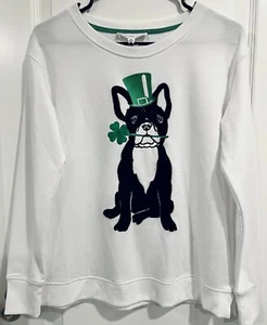 Jane and Delancey Women's French Bulldog Shamrock Sweater XS Top White Green NWT - Picture 1 of 21