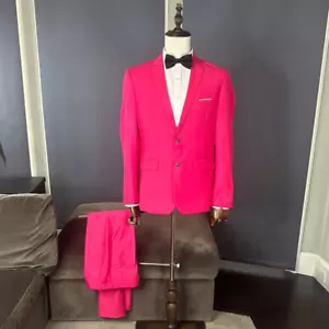 Men’s Pink 2 Piece Suit Prom Party Wedding Notched Lapel Size 38 Jacket 30 Pants - Picture 1 of 14