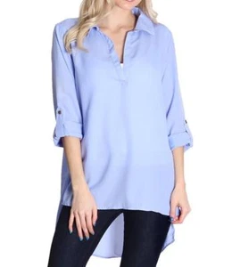 Blusa de ropa para mujer EE. UU. azul claro manga enrollada #EA073 ENVÍO GRATUITO - Imagen 1 de 1