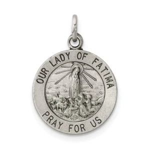 Ciondolo medaglia rotonda Nostra Signora di Fatima in argento sterling 925 0,79 pollici - Foto 1 di 4