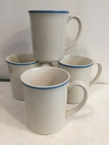 Tazas Corelle Corning vintage - Juego de 4 - Borde azul sobre beige - COMO NUEVAS - Imagen 1 de 3