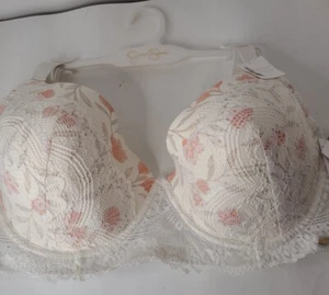 NWT Jessica Simpson 40C Padded Underwire Full Figure Lace Bra White and Coral - Picture 1 of 5