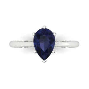 1.5 tcw Pear Cut Engagement Ring 14K White Gold Blue Sapphire Promise Ring - Picture 1 of 11