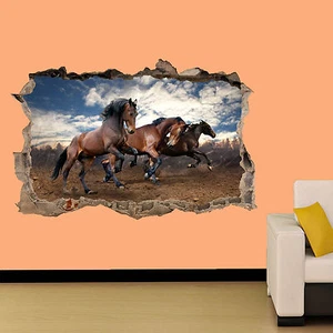 HORSES IN WILD EPIC ART 3D SMASHED WALL STICKER ROOM OFFICE DECOR DECAL MURAL - Picture 1 of 1