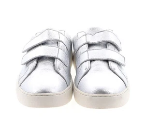 9 West Silver Leather Sneakers NEW Sz 7.5 Womens Poeton Metallic Shoes MSR $79 - Picture 1 of 10