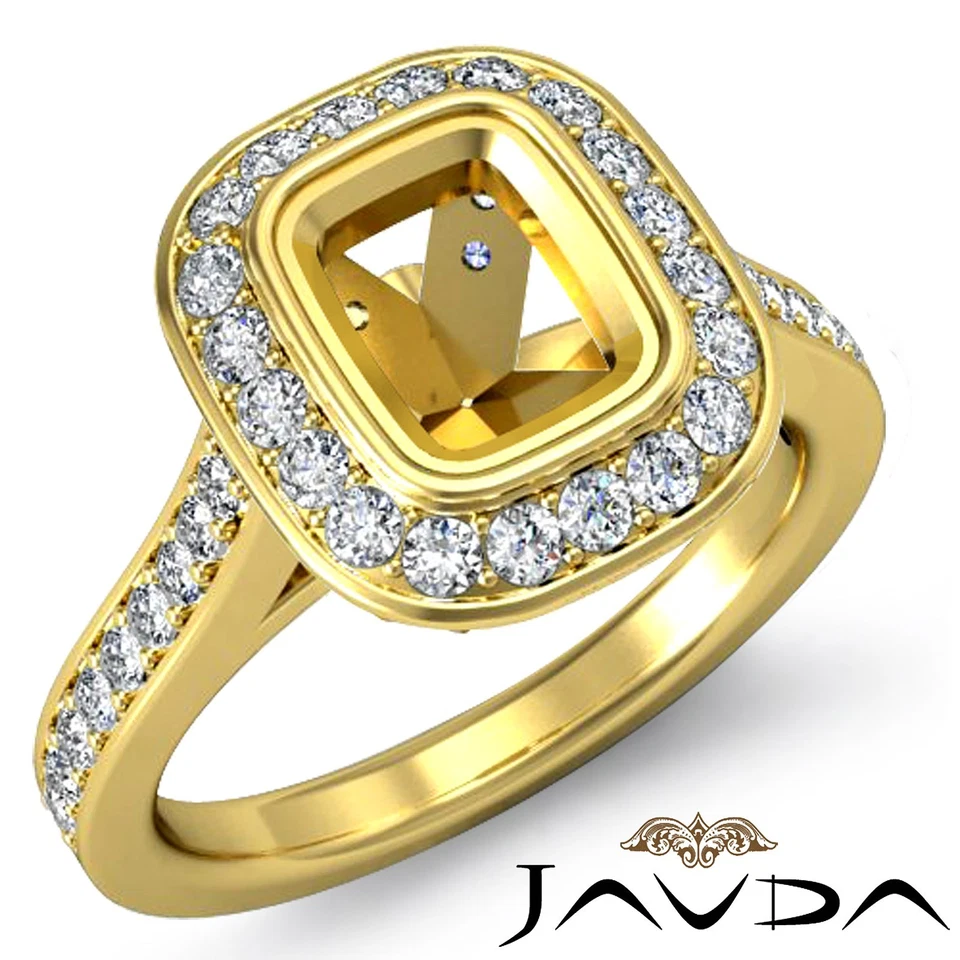 Cushion Semi Mount Diamond Engagement Halo Bezel Set Ring 14k Yellow Gold 0.5Ct - Image 1 of 4