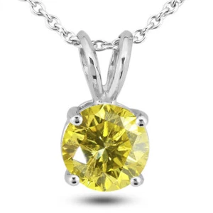 Ladies Diamond Solitaire Pendant Round Yellow Color Treated 14K SI1 1.08 Carat - Picture 1 of 5