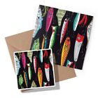 1 x Greeting Card & Sticker Set - Colorful Fishing Lures Bait Fish #44645