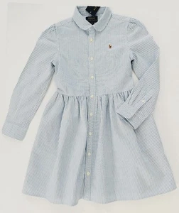 NWT, Girls Polo Ralph Lauren Blue-White Striped Oxford Dress Size 10. Eu 140 - Picture 1 of 1