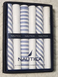 Nautica Mens Handkerchiefs Blue White Fine Cotton NEW Box Damaged - Picture 1 of 5