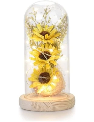 Sunflower LED Glass Dome  Artificial Flower Lamp, Table Centerpiece Home Decor - Image 1 of 4