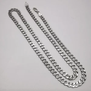 925 Sterling Silber Kubanische Panzerkette 22 Zoll Halskette - Unisex Vintage Schmuck - Bild 1 von 8