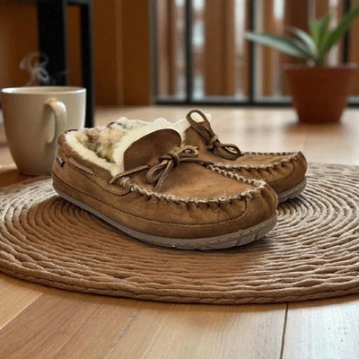 LL Bean Wicked Good Moc Slippers Mens 10 Wide Lamb Shearling Lined Gently Used - Image 1 of 4