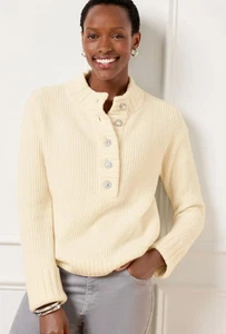 NEW TALBOTS IVORY PETITE JEWEL BUTTON HENLEY PULLOVER SWEATER SZ PM - Picture 1 of 4