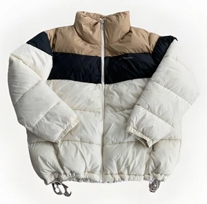 Columbia Color Blocked Winter Puffer Jacket Cream/Black/Tan Women's 1X (Stained) - Picture 1 of 7
