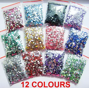 12 Colours 1000pcs Crystal Flat Back Acrylic Rhinestones Gems 3mm 4mm 5mm Craft - Picture 1 of 1