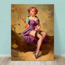 VINTAGE Pin-up Girl CANVAS PRINT Gil Elvgren  36x24" Sling Shot Fail
