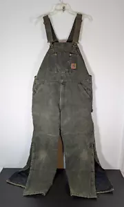 Carhartt Overalls Mens 38x30 Green Insulated Work Duck Bib R27 MOS Union USA - Picture 1 of 23