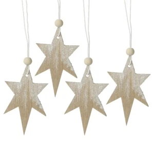 4 Glitter White Wooden Hanging Stars with Bead decoration - Picture 1 of 1