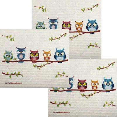 SWEDEDISHCLOTHS Owl Friends Set of 3 each Swedish Dishcloths | ECO Friendly Absorbent Cleaning C