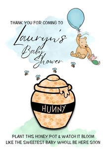 Personalised Winnie The Pooh Baby Shower Wildflower Seed Paper Card 5 Pack - Picture 1 of 9