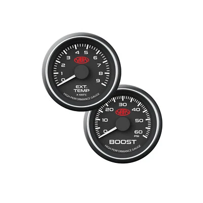 SAAS Muscle Series Pyro EGT and Diesel Boost 52mm Analog Gauge Combo Black Face - Image 1 of 4