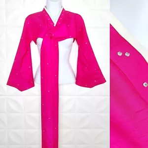 Chaqueta Hanbok Rosa Seda Estrás Top Disfraz Coreano Recortado Jeogori Tseogoi S - Imagen 1 de 14