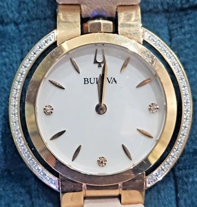 98R267 BULOVA WOMEN'S RUBAIYAT ROSE GOLD CASE PINK LEATHER WATCH M-37 - Picture 1 of 6