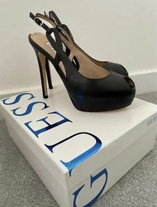 GUESS Peep Toe Black Leather Sandals Size 6 UK/ 39 EU - Picture 1 of 9