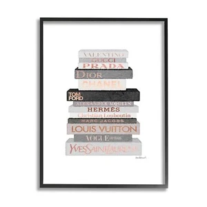 Stupell Industries Neutral Grey and Rose Gold Fashion Bookstack Black Framed ... - Picture 1 of 10
