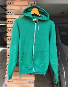 American Apparel F497 Cross Dye Green Fleece Full Zip Hoodie XS USA - Picture 1 of 10