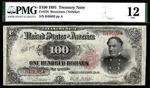 $100 1891 Treasury Note, Fr. 378 =RARER THAN WATERMELON= Farragut PMG Fine 12 - Picture 1 of 2