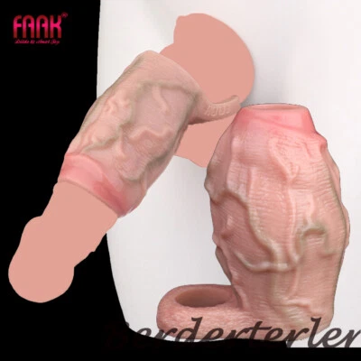 Silicone Sheath With Ring Open-ended Realistic Thick Penis Sleeve Enlargement - image 1 of 4