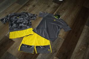 NWT RBX 3PC.SHORT OUTFIT SOLID GRAY/CAMOFLAUGE TOPS/BRIGHT YELLOW SHORTS - 7 