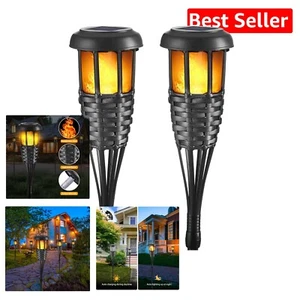 Adjustable Height Solar Tiki Torches - Flickering Flame Lighting for Outdoors - Picture 1 of 9