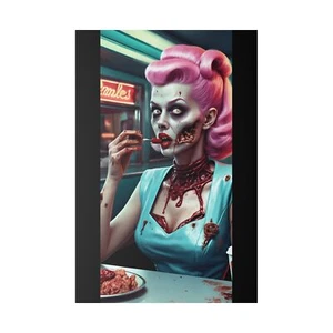 "Zombie Lady's Fries with a Side of Flesh"byCLEArT*(Zombie Art)*Matte Canvas - Picture 1 of 5