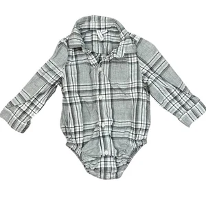 Janie & Jack Baby Tartan Poplin Bodysuit Gray Plaid Button Down Shirt 12-18 Mo - Picture 1 of 5