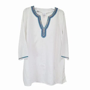Jaclyn Smith White Boho Tunic Blouse XL Embroidered V-Neck 3/4 Sleeve Peasant - Picture 1 of 13