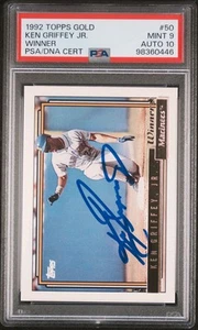 1992 Topps Gold Ken Griffey Jr Winner #50 PSA 9 MINT Auto 10!!! Beauty!! - Picture 1 of 5