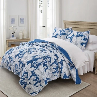 Juego de colcha para ropa de cama Bonlino King azul floral Foto 1 de 4