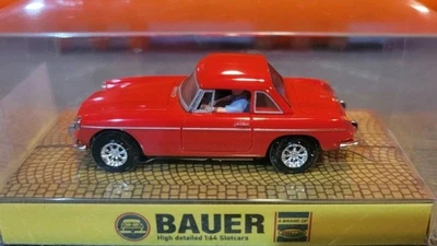 Chasis Bauer Rojo MGB Roadster techo rígido HO Slot Car Tjet UL Hecho en Alemania  Foto 1 de 4