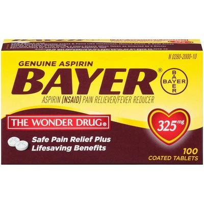 Bayer Genuine Aspirin 325mg Pain Relief Fever Reducer Fast Relief Tablet 100ct - Image 1 of 4