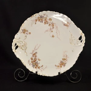 Rosenthal Cake Plate Meat Platter 2 Handled Hand Painted Pansies Gold 1898-1906 - Picture 1 of 11